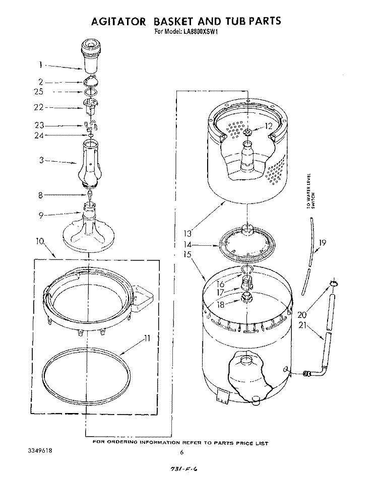 AGITATOR, BASKET AND TUB Diagram and Parts List for LA8800XSW1  Whirlpool Washer