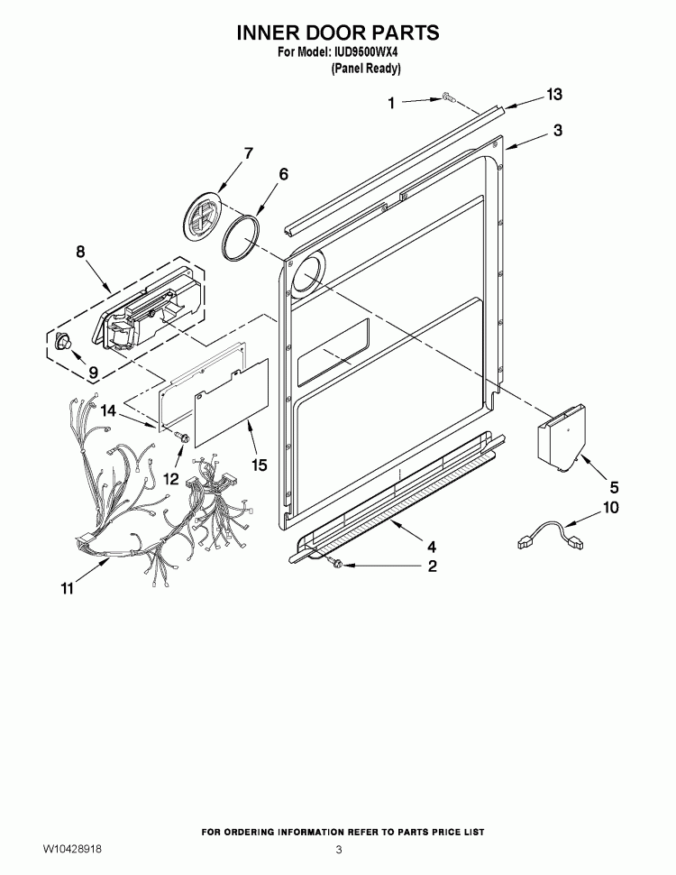 INNER DOOR PARTS Diagram and Parts List for IUD9500WX4  Whirlpool Dishwasher
