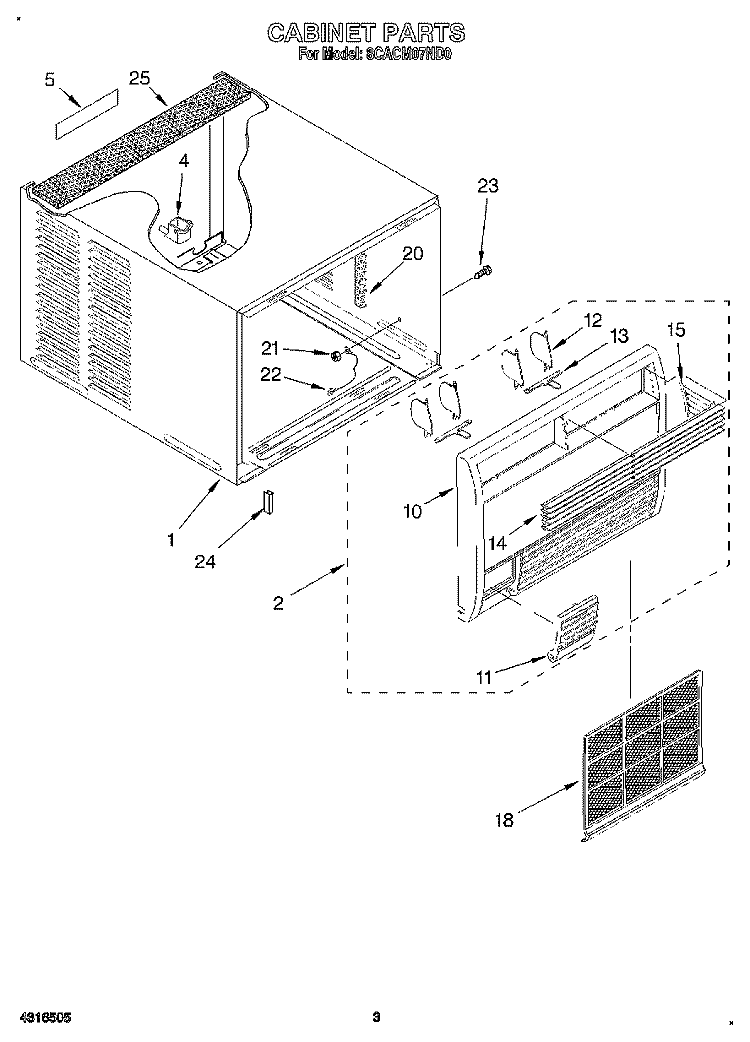 CABINET Diagram and Parts List for 8CACM07ND0  Whirlpool Air Conditioner