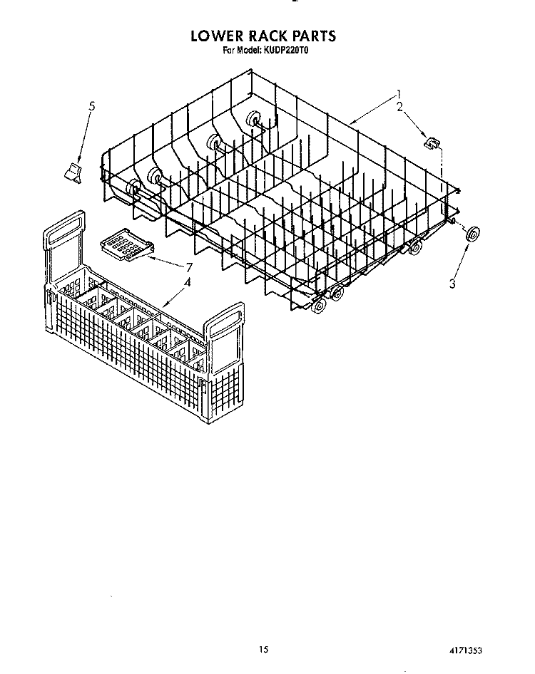 LOWER RACK Diagram and Parts List for KUDP220T0  KitchenAid Dishwasher