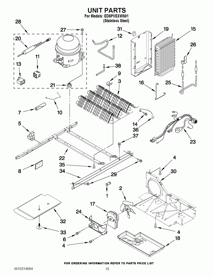 UNIT PARTS Diagram and Parts List for ED5PVEXWS01  Whirlpool Refrigerator