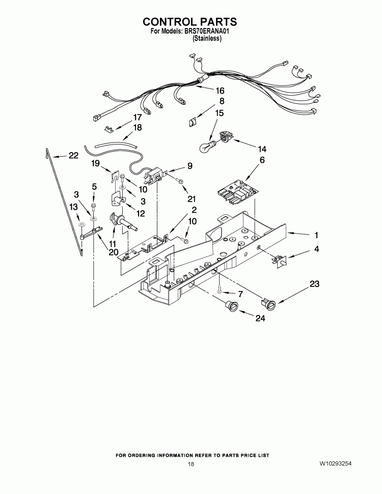 CONTROL PARTS Diagram and Parts List for BRS70ERANA01  Whirlpool Refrigerator