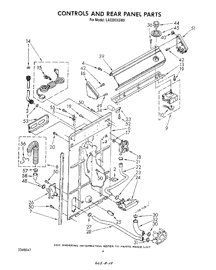 CONTROLS AND REAR PANEL Diagram and Parts List for LA3300XSW0  Whirlpool Washer