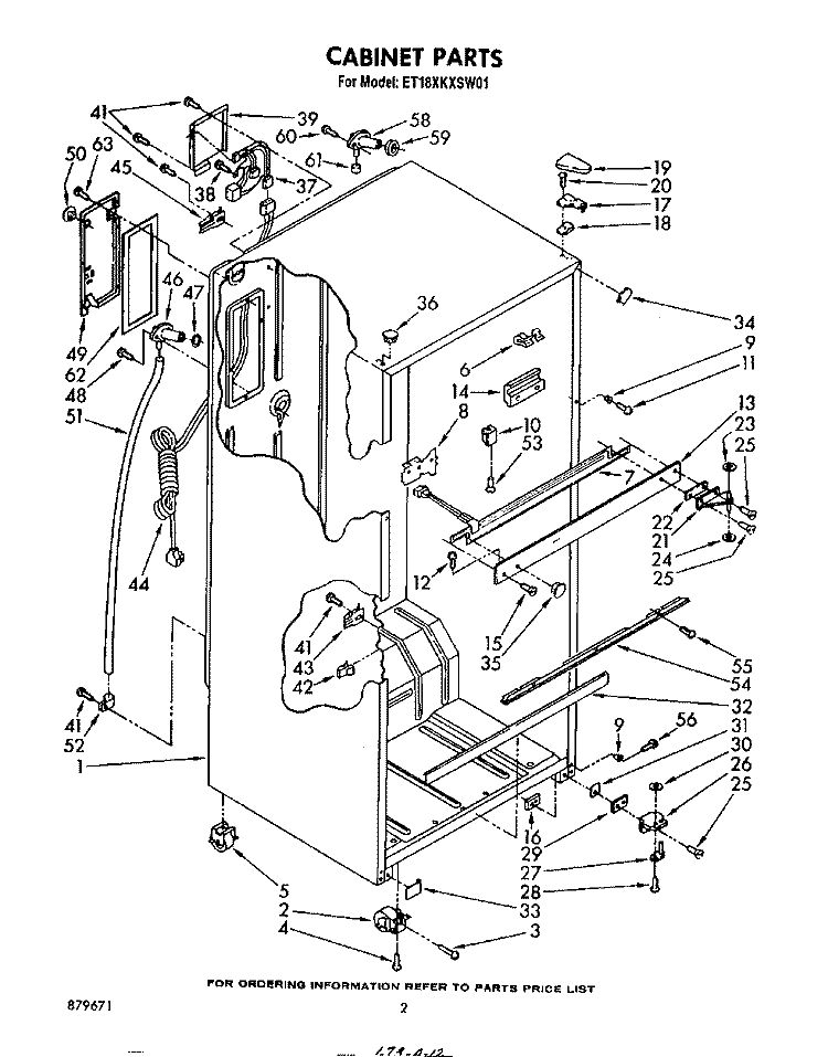 CABINET Diagram and Parts List for ET18XKXSW01  Whirlpool Refrigerator