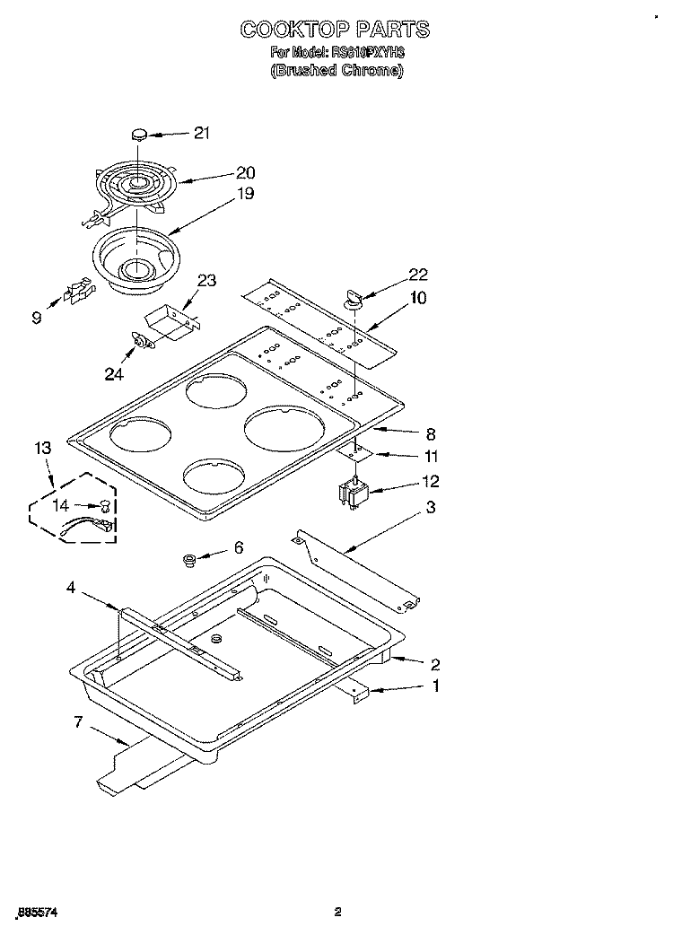 COOKTOP Diagram and Parts List for RS610PXYH3  Whirlpool Range