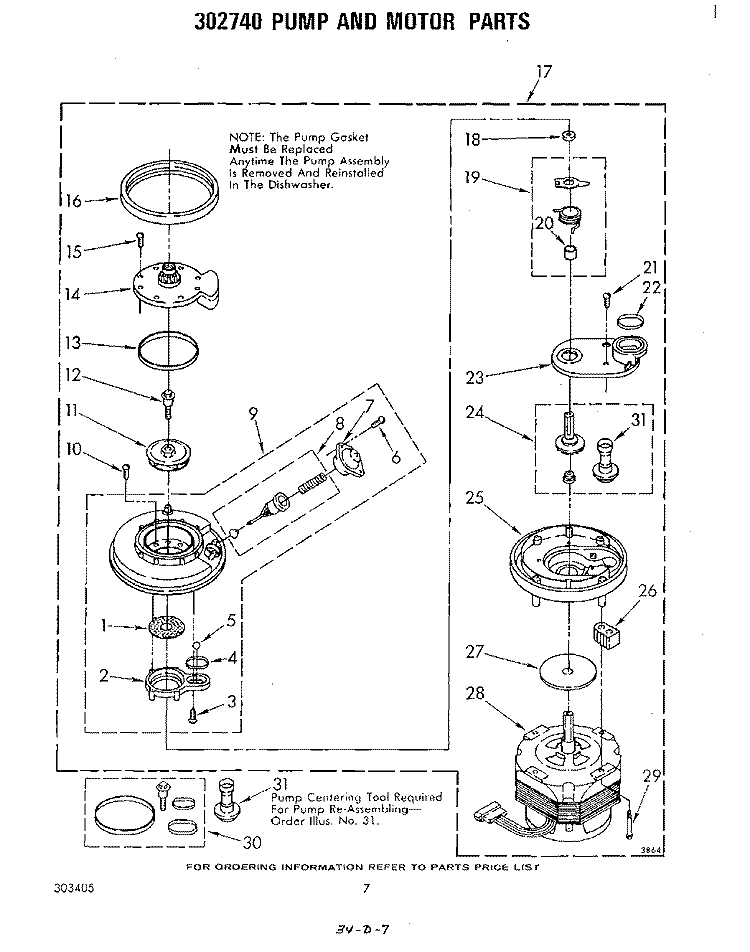 302740 PUMP AND MOTOR Diagram and Parts List for DU5500XL1  Whirlpool Dishwasher