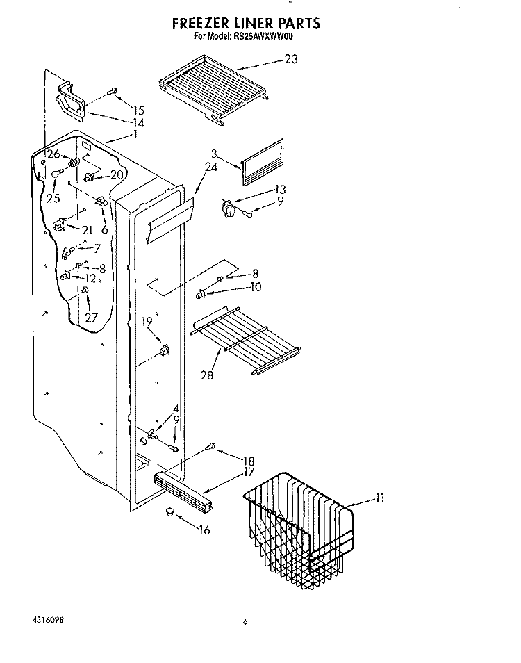 FREEZER LINER Diagram and Parts List for RS25AWXWL00  Roper Refrigerator