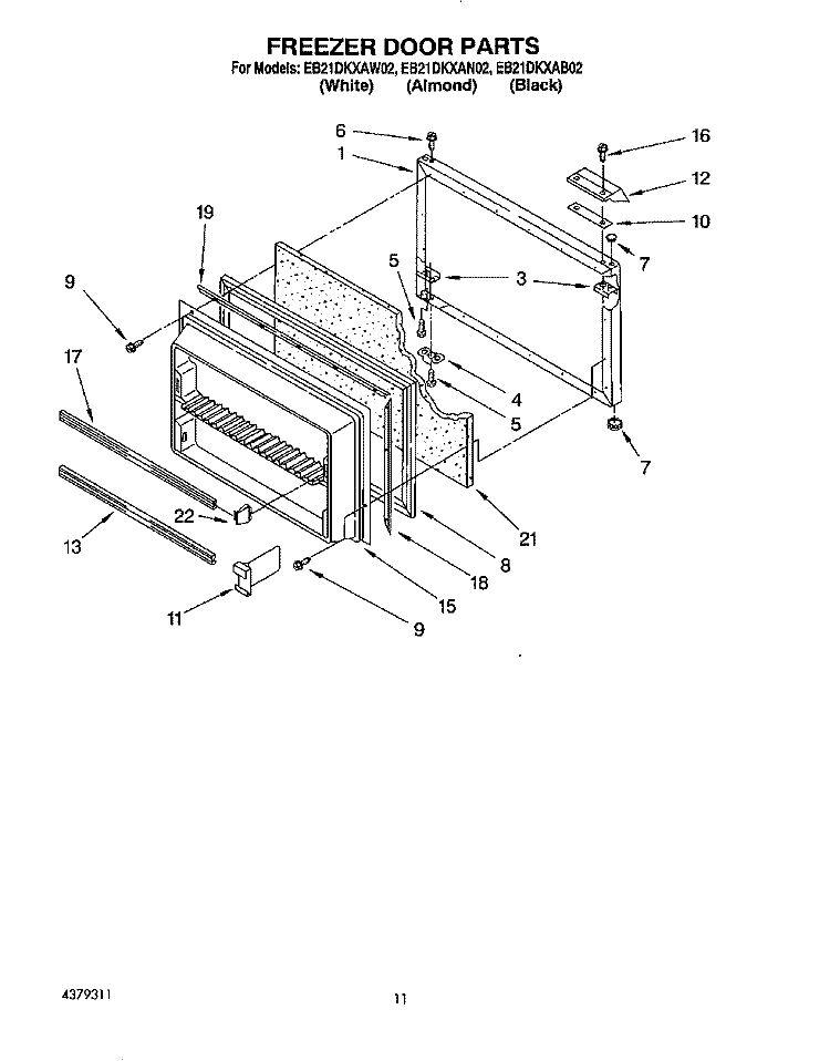 FREEZER DOOR Diagram and Parts List for EB21DKXAW02  Whirlpool Refrigerator