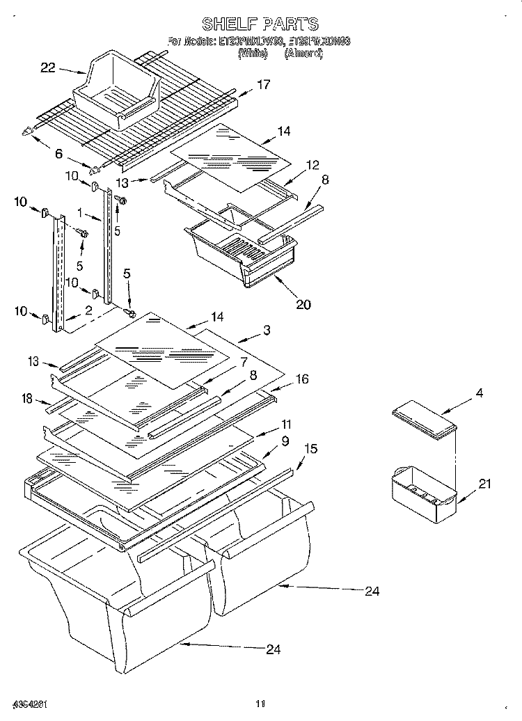 SHELF, LIT/OPTIONAL Diagram and Parts List for ET20PMXDN03  Whirlpool Refrigerator