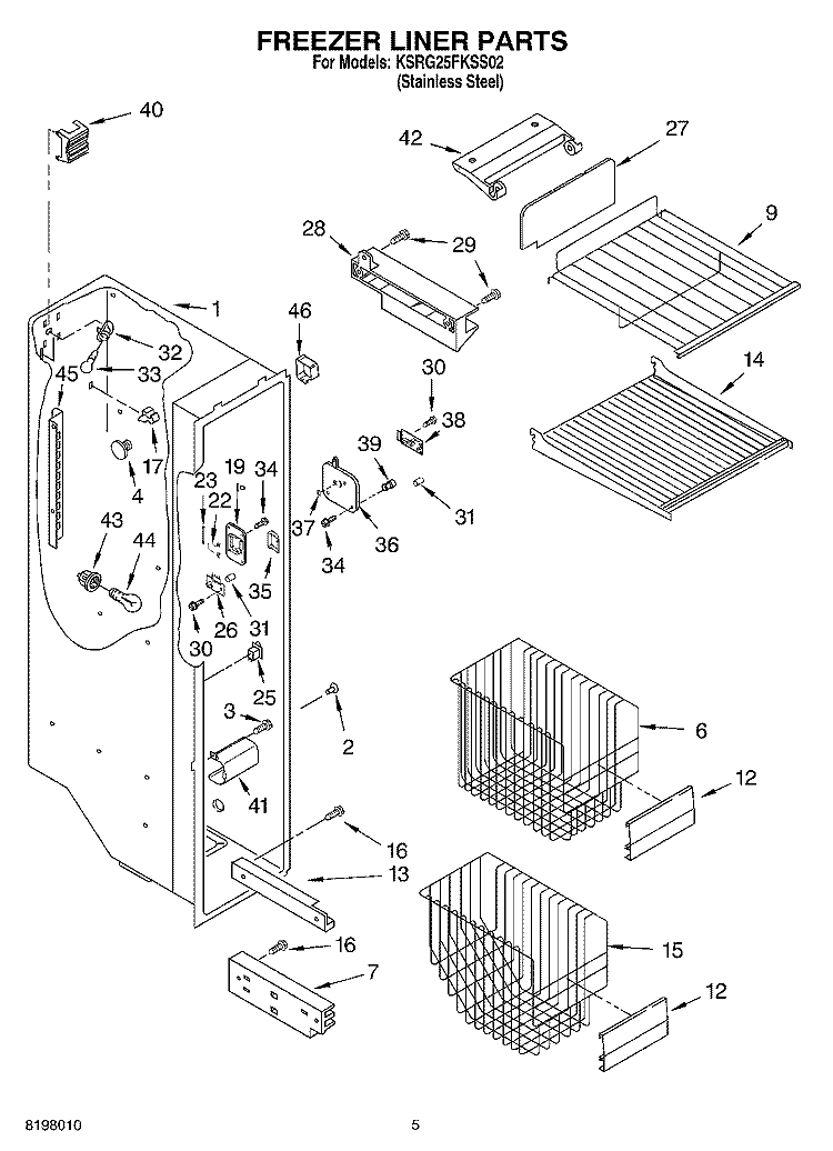 FREEZER LINER Diagram and Parts List for KSRG25FKSS02  KitchenAid Refrigerator
