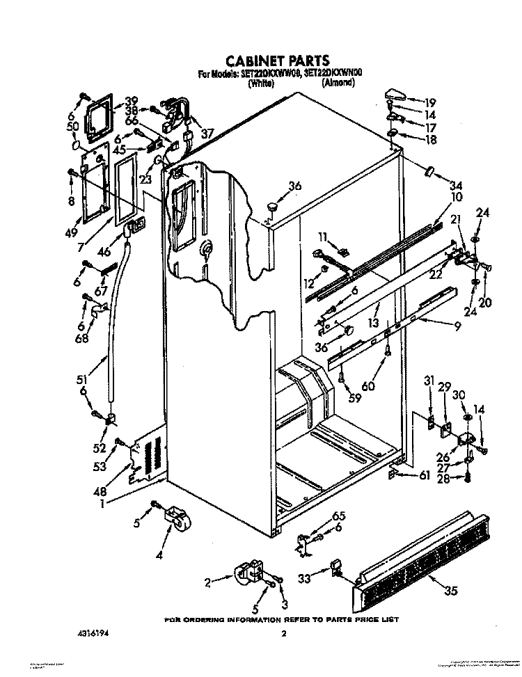CABINET Diagram and Parts List for 3ET22DKXWN00  Whirlpool Refrigerator