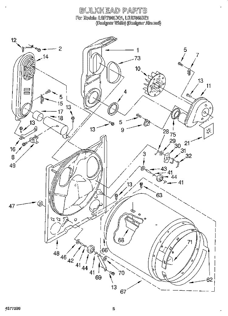 BULKHEAD Diagram and Parts List for LGR7848DQ1  Whirlpool Dryer