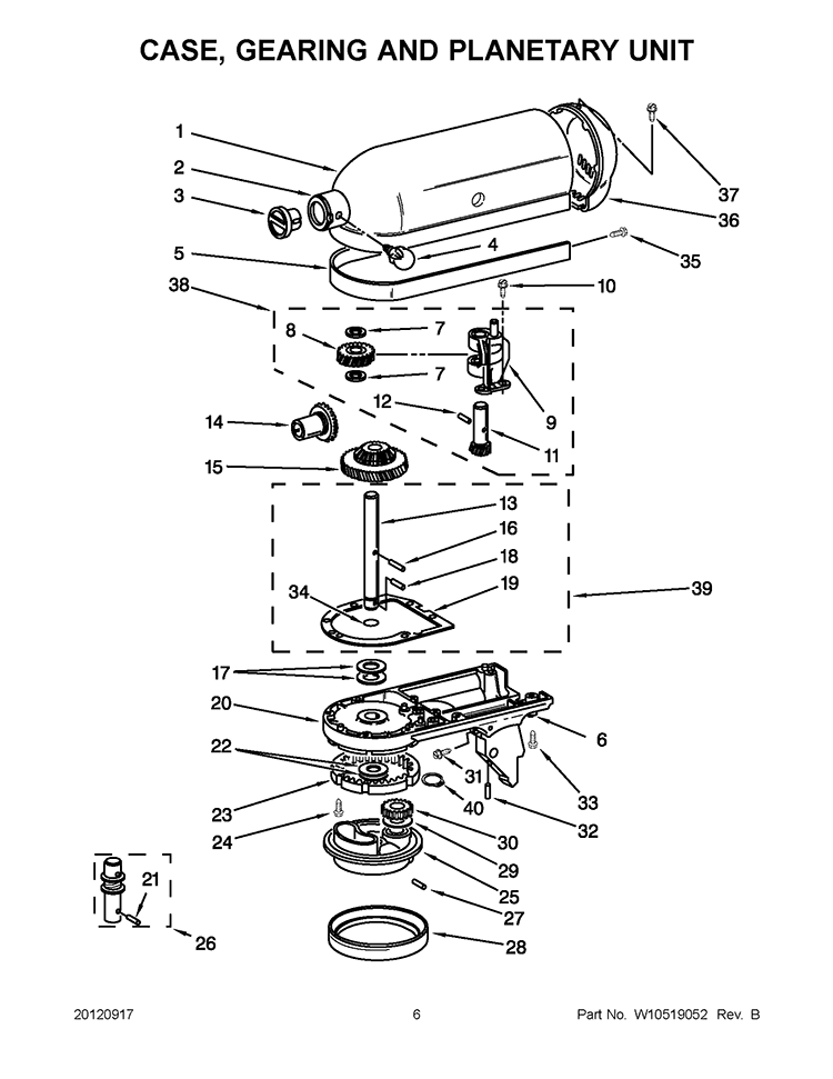 CASE, GEARING AND PLANETARY UNIT Diagram and Parts List for KSM75ER0  KitchenAid Mixer