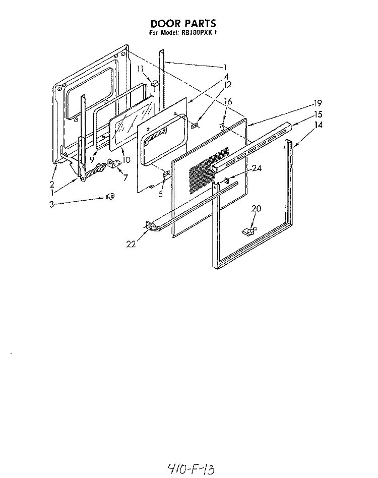 DOOR Diagram and Parts List for RB100PXK1  Whirlpool Wall Oven