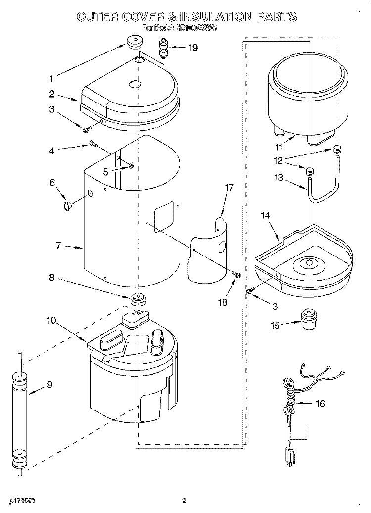 OUTER COVER & INSULATION, LITERATURE Diagram and Parts List for HD1000XSW5  Whirlpool Miscellaneous