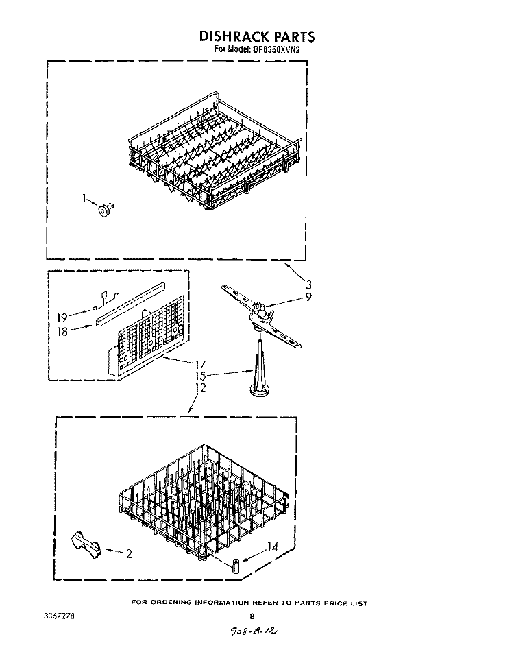 DISH RACK Diagram and Parts List for DP8350XVN2  Whirlpool Dishwasher