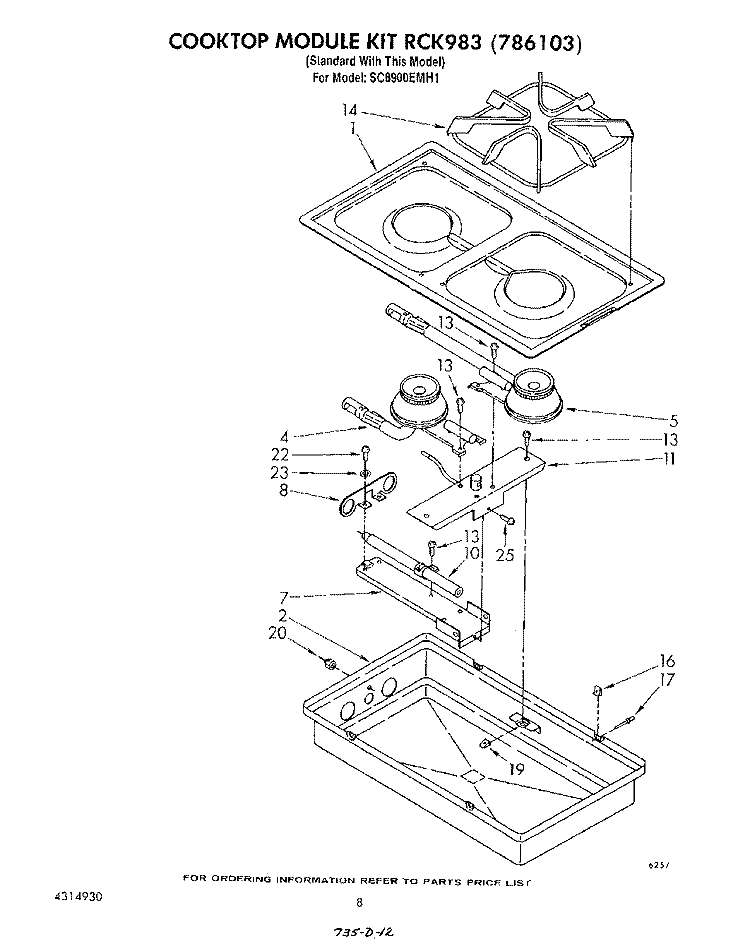 COOKTOP RCK 983 (786103) Diagram and Parts List for SC8900EMH1  Whirlpool Cooktop