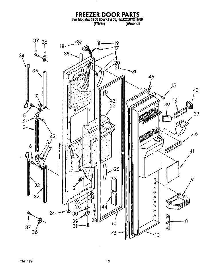 FREEZER DOOR Diagram and Parts List for 4ED22DWXTF00  Whirlpool Refrigerator