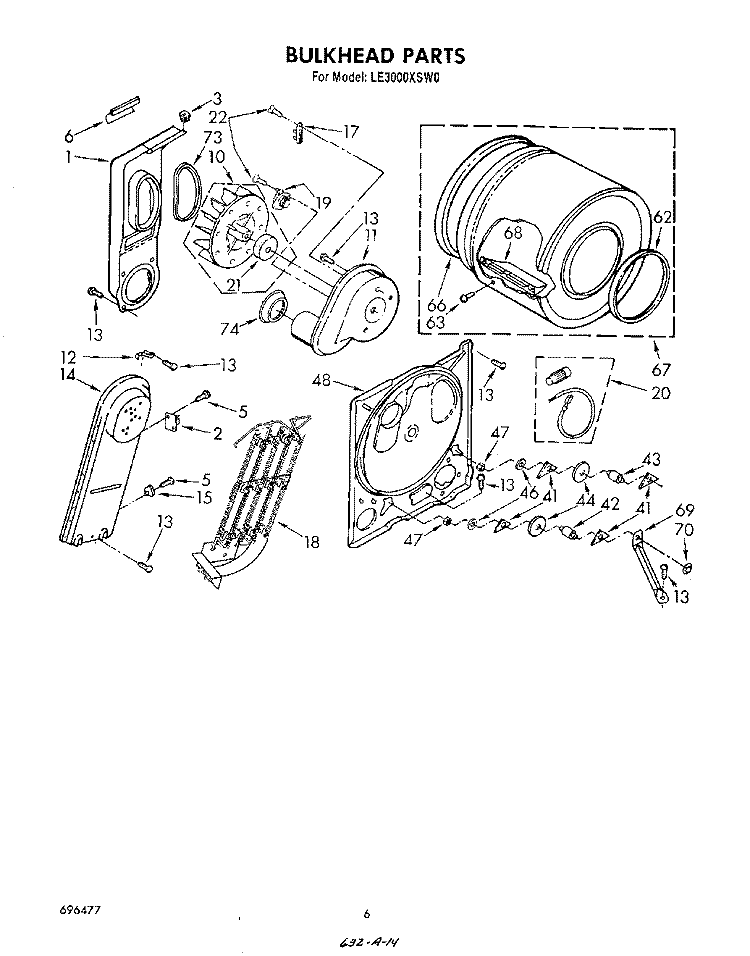 SECTION Diagram and Parts List for LE3000XSW0  Whirlpool Dryer
