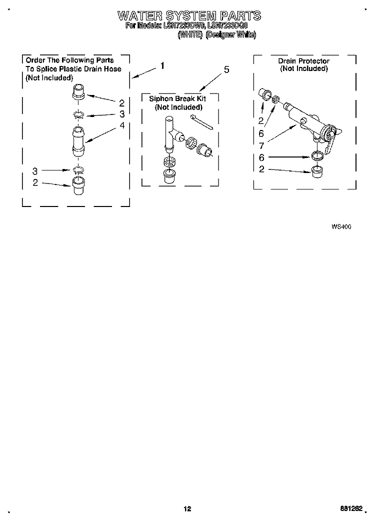 WATER SYSTEM Diagram and Parts List for LSN7233DW0  Whirlpool Washer