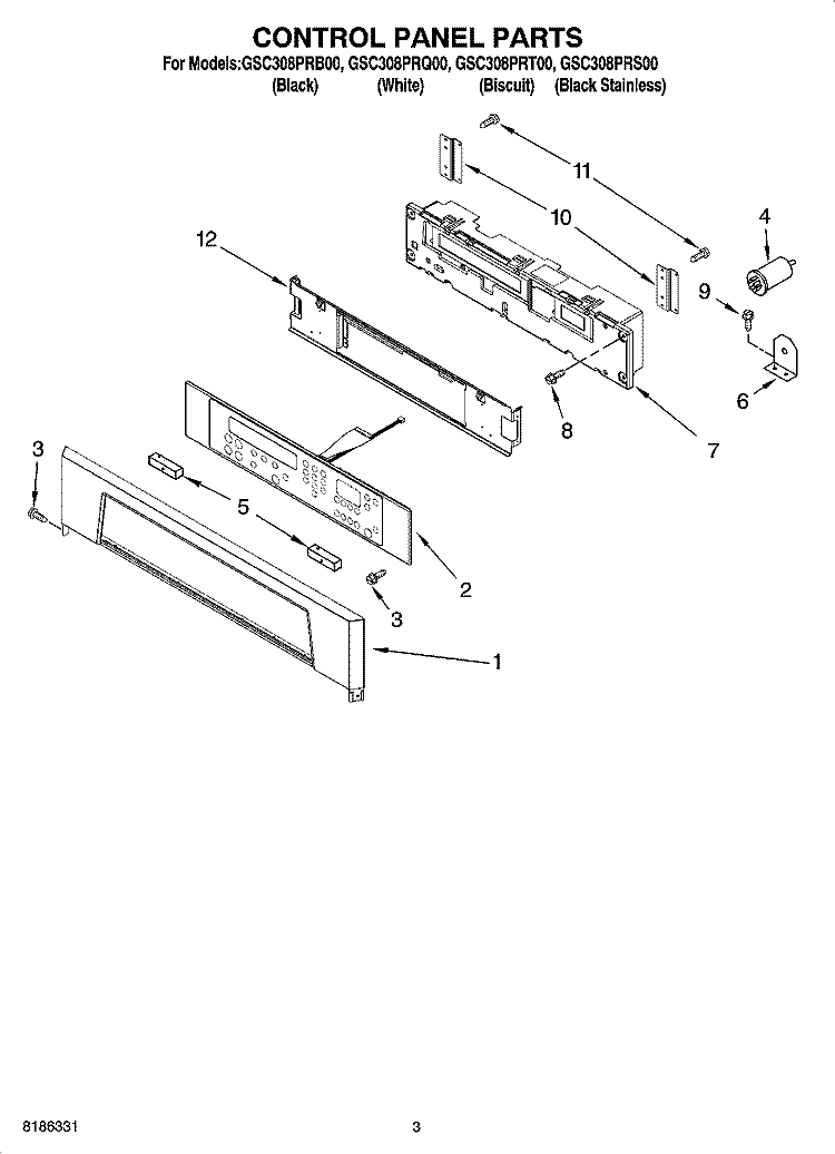 CONTROL PANEL PARTS Diagram and Parts List for GSC308PRS00  Whirlpool Microwave Oven Combo