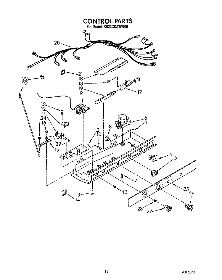 CONTROL, LIT/OPTIONAL Diagram and Parts List for RS20CKXWW00  Roper Refrigerator