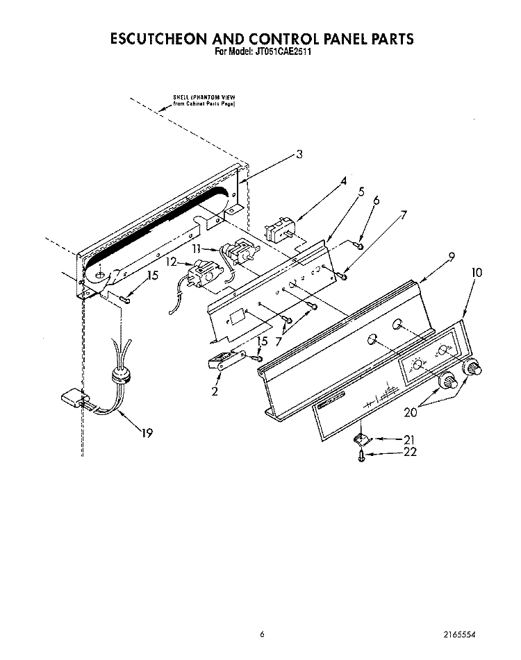 ESCUTCHEON AND CONTROL PANEL Diagram and Parts List for JT051CAE2511  Whirlpool Ice Maker