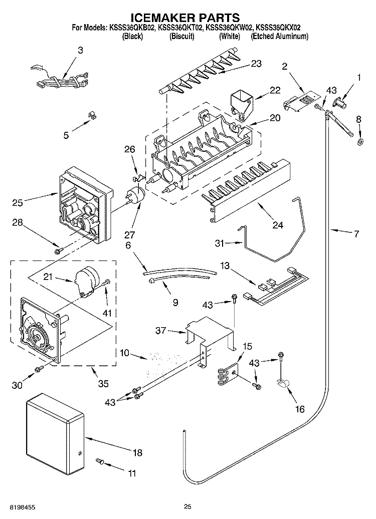 ICEMAKER PARTS Diagram and Parts List for KSSS36QKB02  KitchenAid Refrigerator
