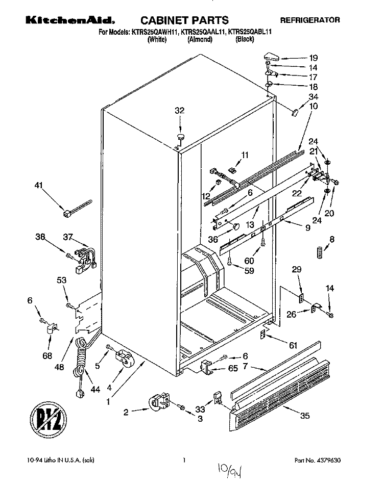 CABINET Diagram and Parts List for KTRS25QAAL11  KitchenAid Refrigerator
