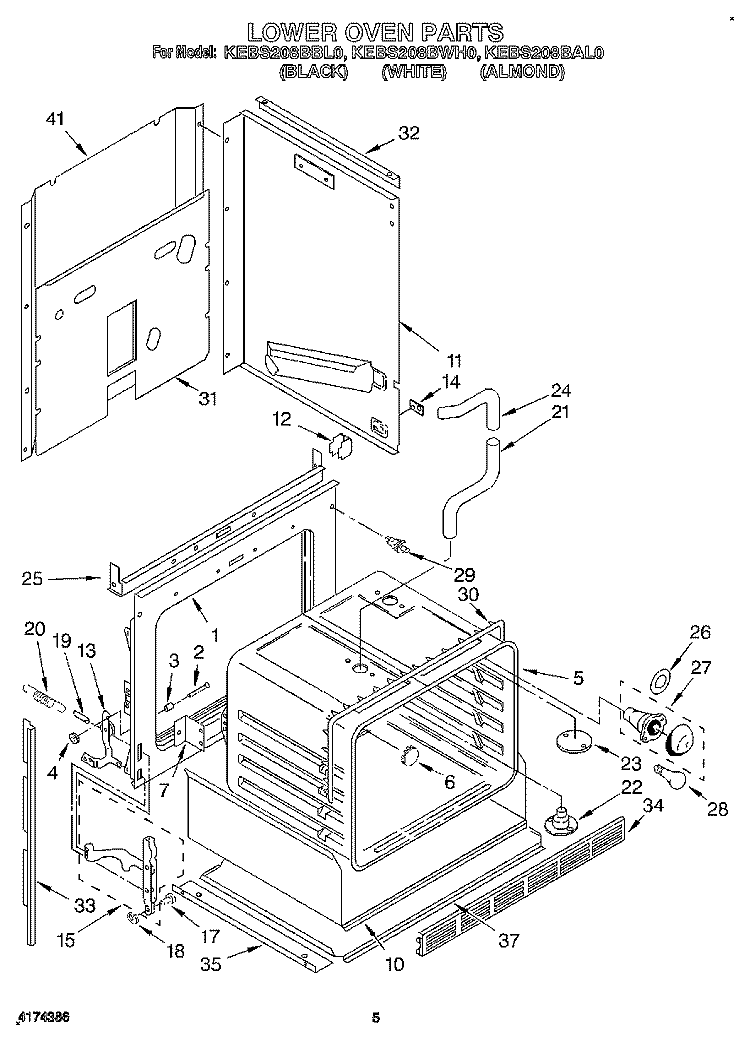 LOWER OVEN Diagram and Parts List for KEBS208BWH0  KitchenAid Wall Oven