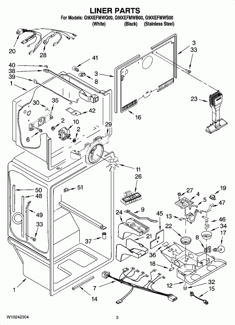 LINER PARTS Diagram and Parts List for G9IXEFMWS00  Whirlpool Refrigerator