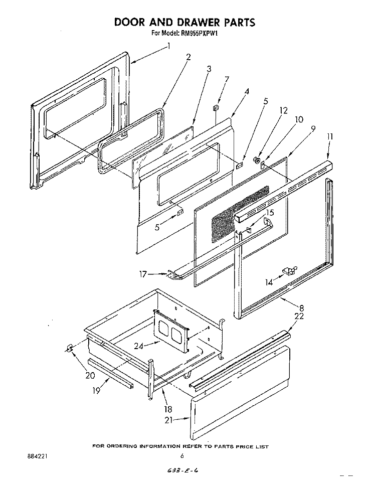 DOOR AND DRAWER Diagram and Parts List for RM955PXPW1  Whirlpool Microwave Oven Combo