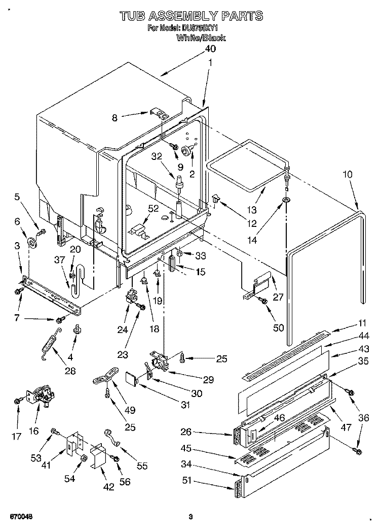 TUB ASSEMBLY Diagram and Parts List for DU8750XY1  Whirlpool Dishwasher