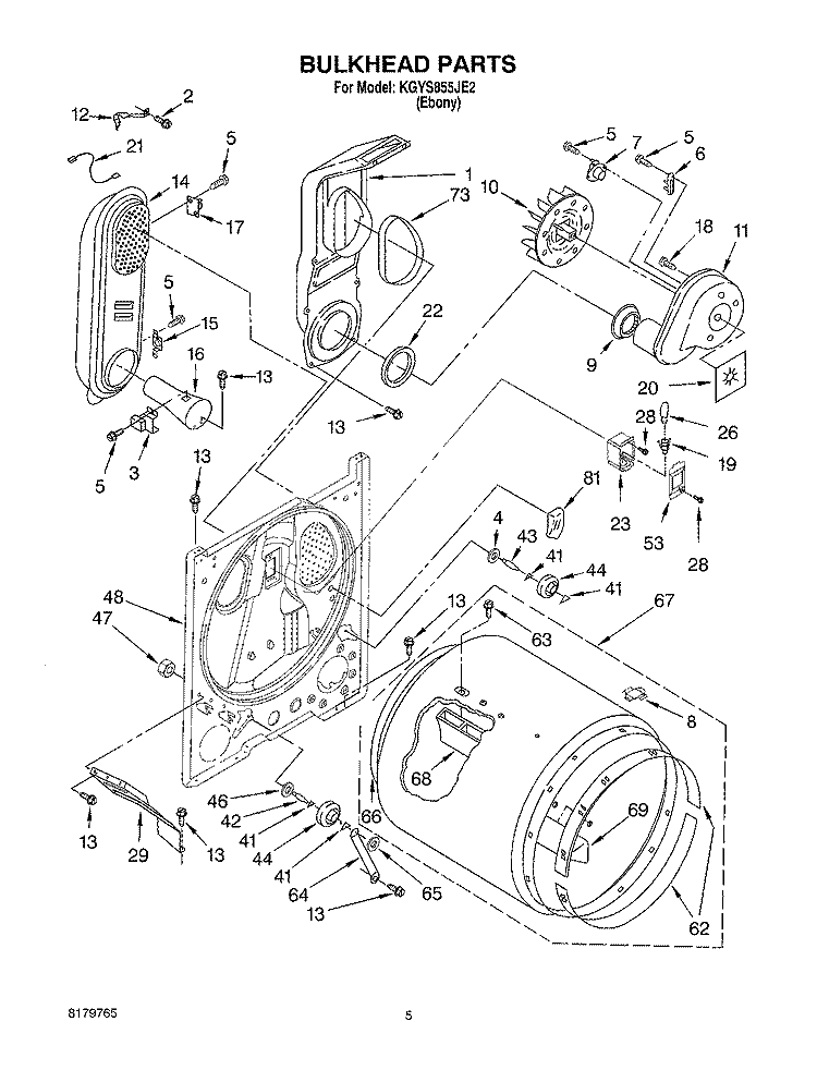 BULKHEAD Diagram and Parts List for KGYS855JE2  KitchenAid Dryer