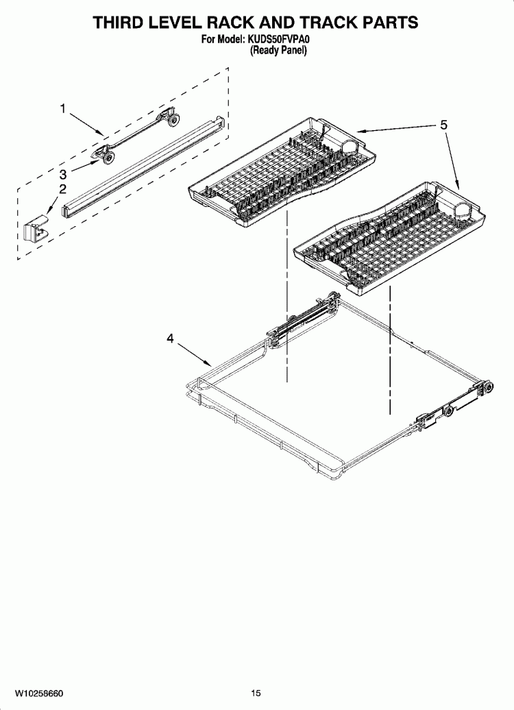 THIRD LEVEL RACK AND TRACK PARTS, OPTIONAL PARTS (NOT INCLUDED) Diagram and Parts List for KUDS50FVPA0  KitchenAid Dishwasher