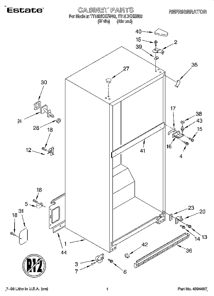 CABINET Diagram and Parts List for TT18DKXEN02  Whirlpool Refrigerator