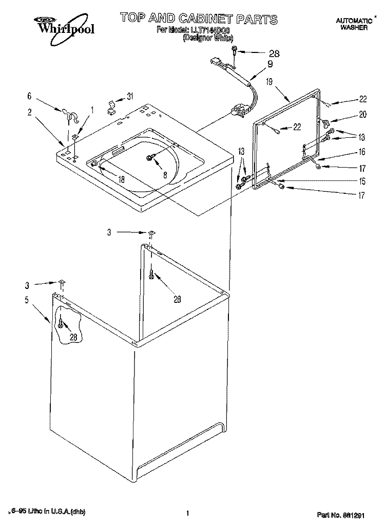 TOP AND CABINET, LIT/OPTIONAL Diagram and Parts List for LLT7144DQ0  Whirlpool Washer