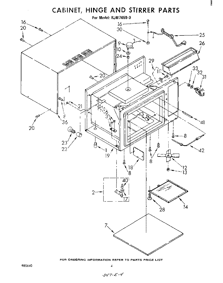 CABINET, HINGE AND STIRRER, LITERATURE Diagram and Parts List for RJM74500  Whirlpool Microwave