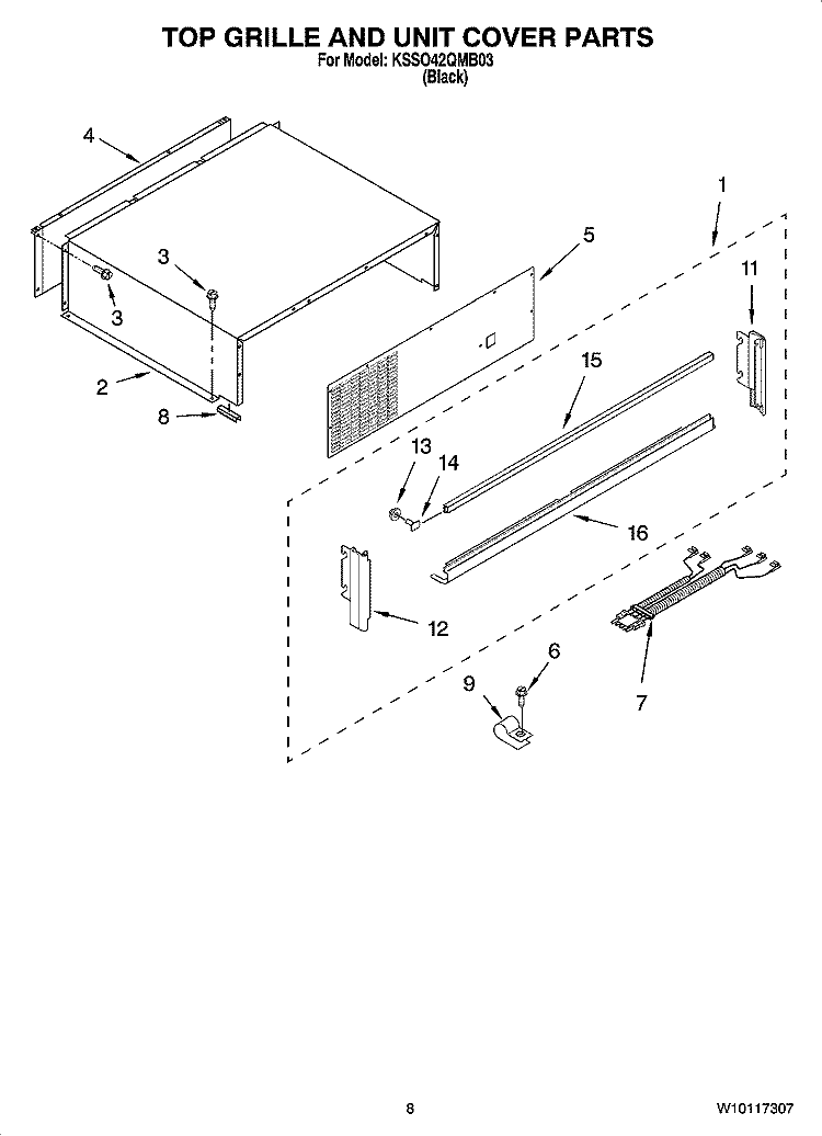 TOP GRILLE AND UNIT COVER PARTS Diagram and Parts List for KSSO42QMB03  KitchenAid Refrigerator