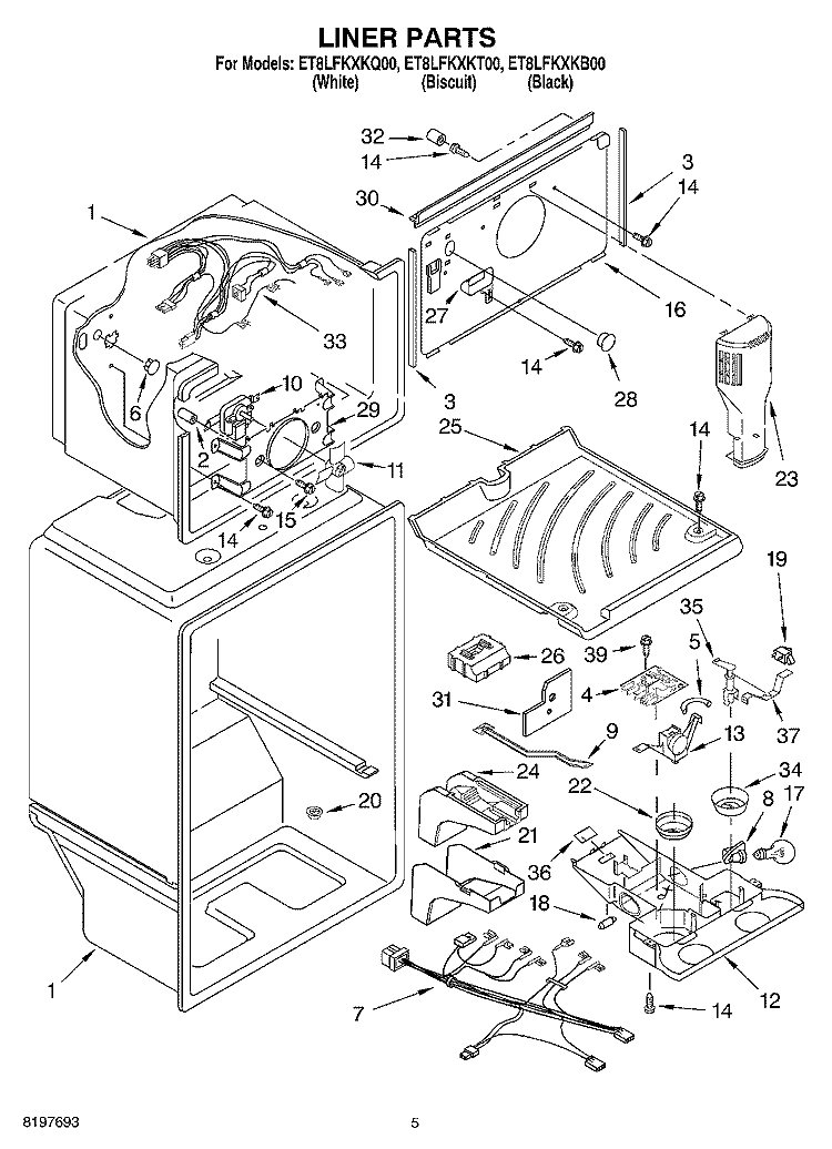 LINER Diagram and Parts List for ET8LFKXKB00  Whirlpool Refrigerator