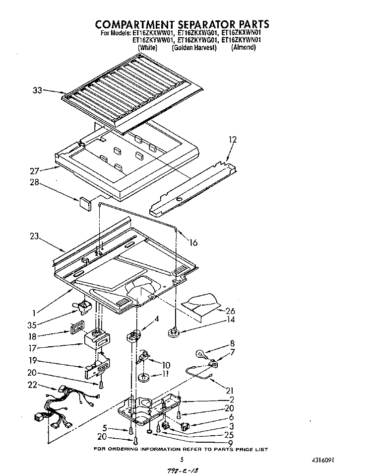 COMPARTMENT SEPARATOR Diagram and Parts List for ET16ZKYWG01  Whirlpool Refrigerator
