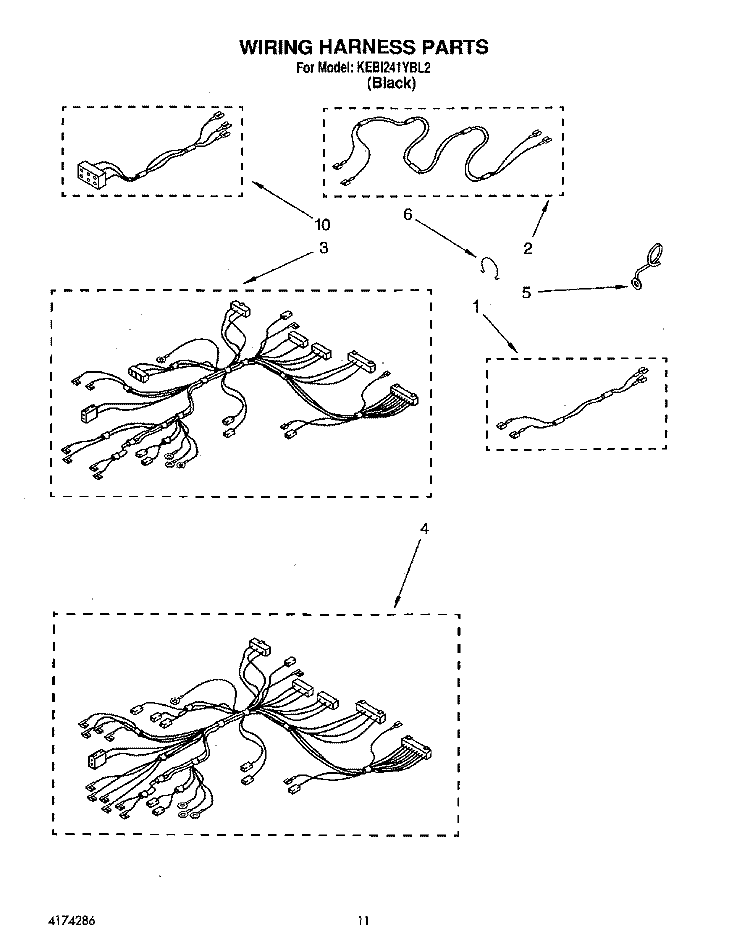 WIRING HARNESS Diagram and Parts List for KEBI241YBL2  KitchenAid Wall Oven