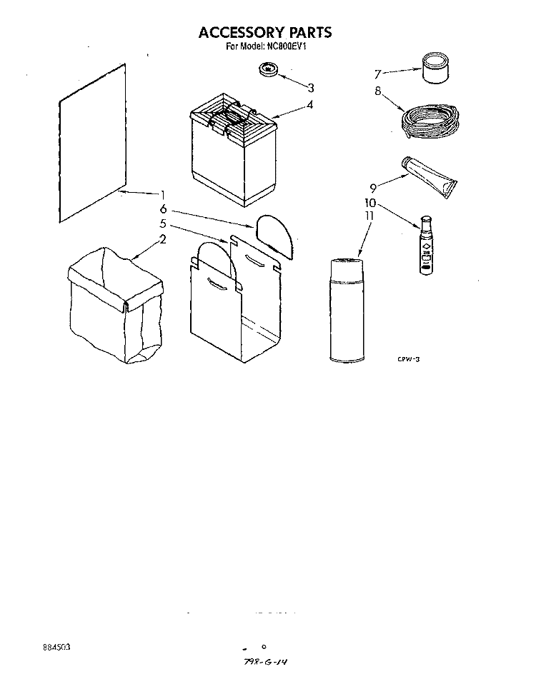 ACCESSORY Diagram and Parts List for NC800EV1  Whirlpool Trash Compactor