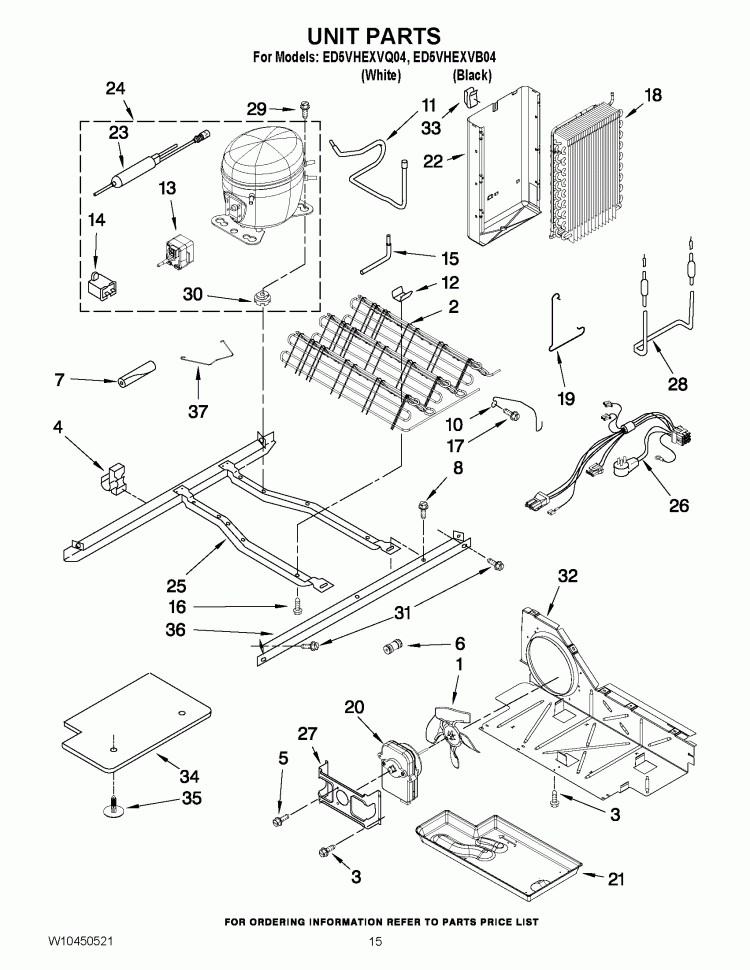 UNIT PARTS Diagram and Parts List for ED5VHEXVQ04  Whirlpool Refrigerator
