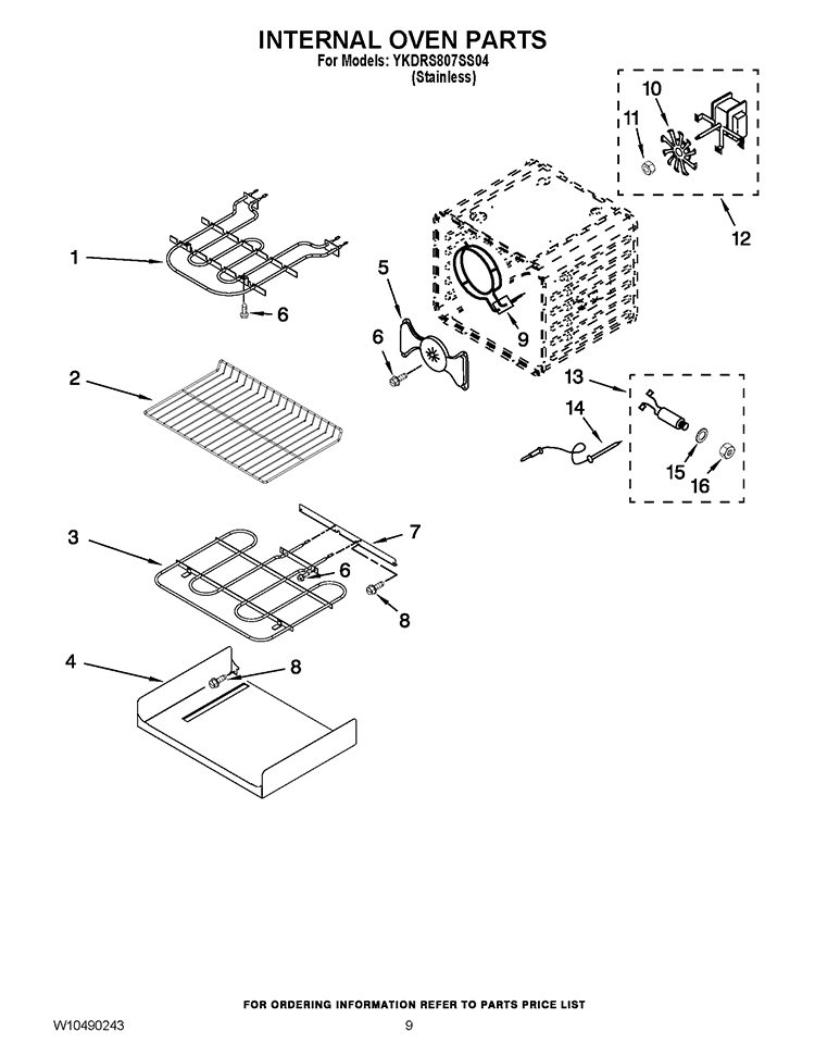 INTERNAL OVEN PARTS Diagram and Parts List for YKDRS807SS04  KitchenAid Range