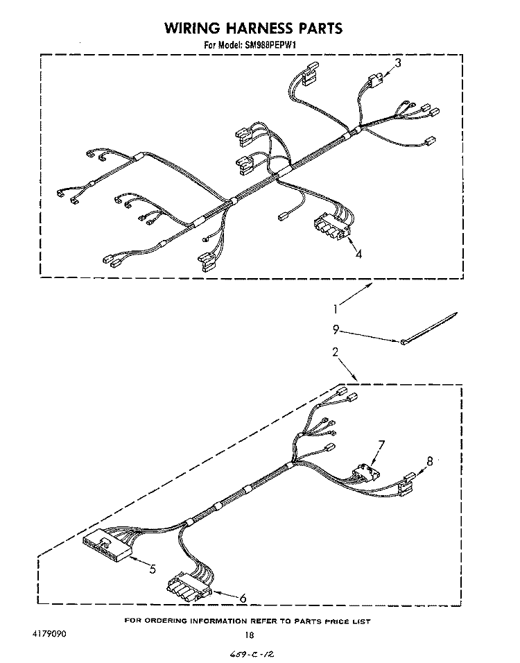 WIRING HARNESS Diagram and Parts List for SM988PEPW1  Whirlpool Range