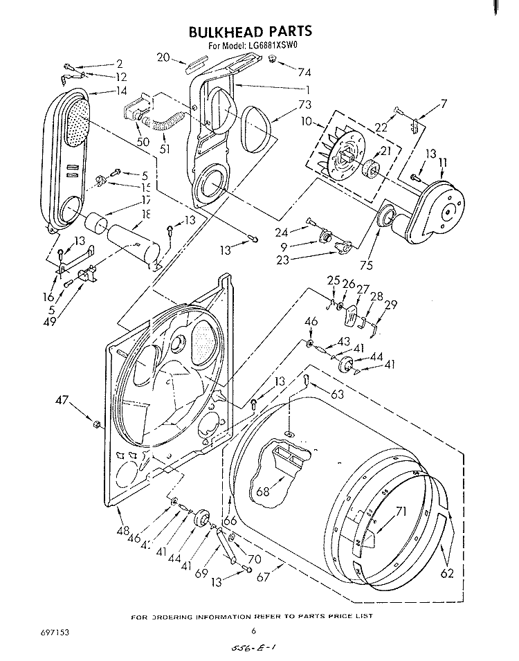 BULKHEAD Diagram and Parts List for LG6881XSW0  Whirlpool Dryer