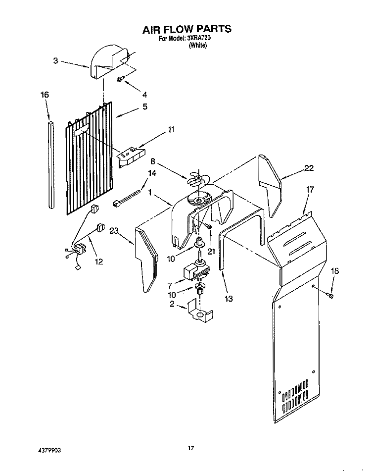 AIR FLOW Diagram and Parts List for 3XRA720  Whirlpool Refrigerator