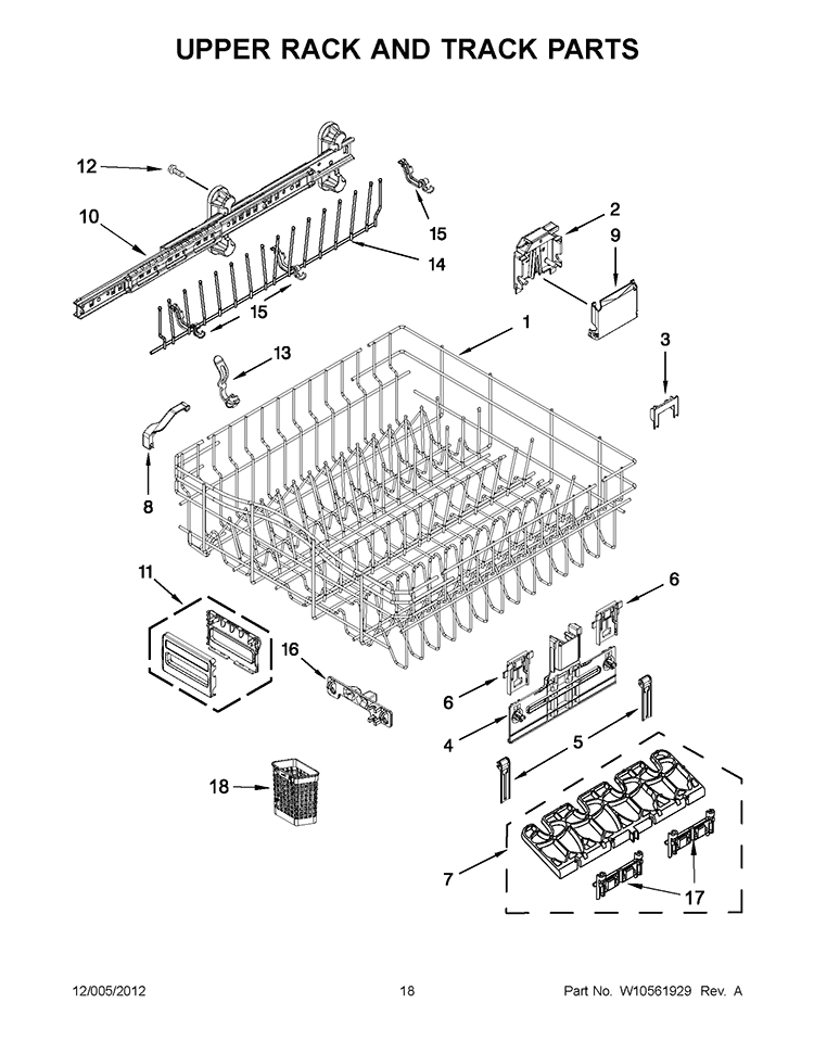 UPPER RACK AND TRACK PARTS Diagram and Parts List for KUDE48FXBL5  KitchenAid Dishwasher