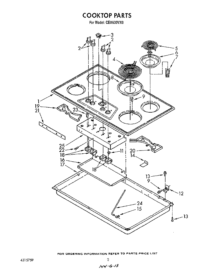 SECTION Diagram and Parts List for CEX630VX0  Roper Range